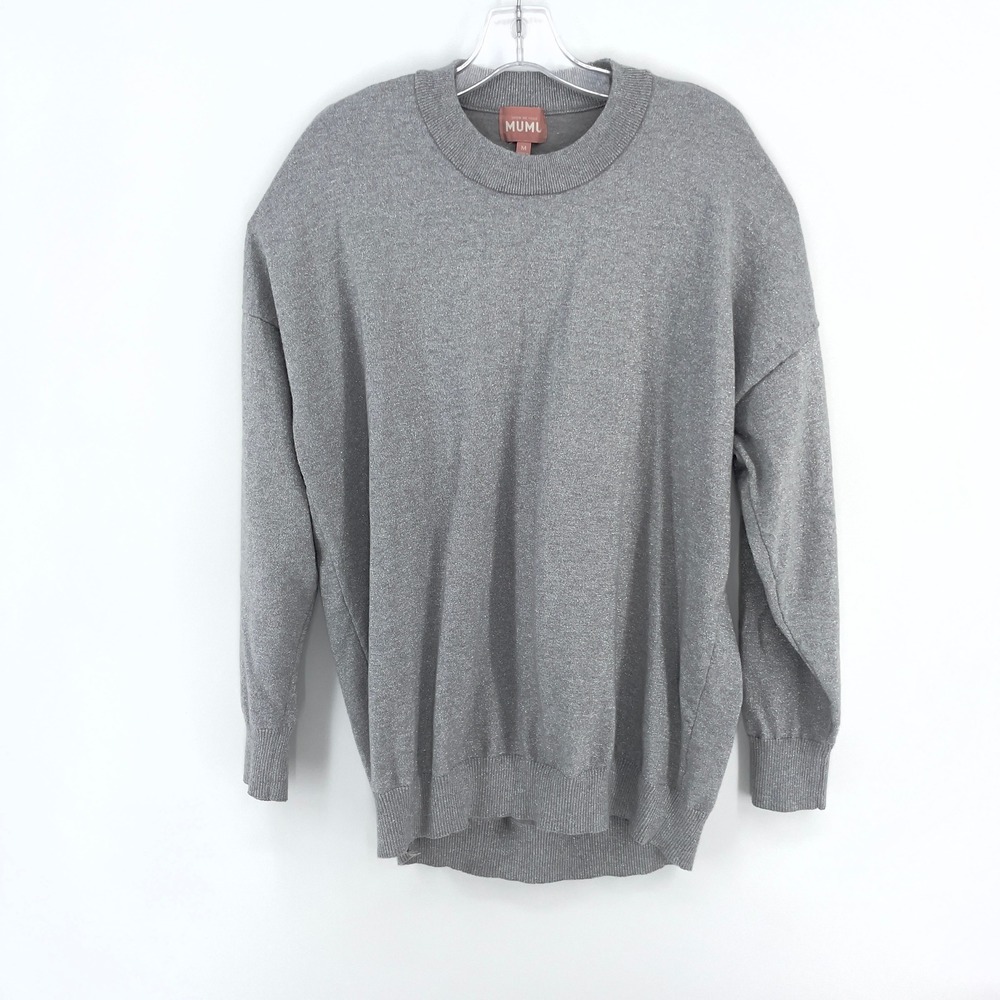 Show Me Your MuMu Silver Metallic Knit Classic Crewneck Sweater Womens Medium
